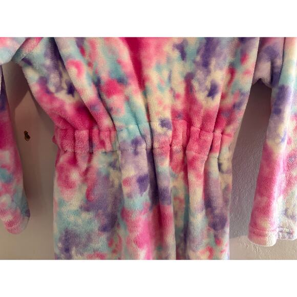 Doctor Unicorn Girls 10-11Y Tie Dye Hooded Plush Robe Pajamas Elastic Waist - Picture 6 of 7